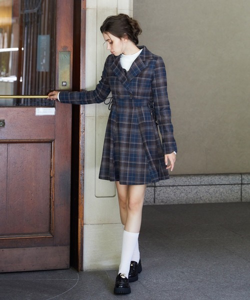 REDYAZEL(レディアゼル)の「【セットアップ可能】チェックショートダブルジャケット(テーラードジャケット・レディース・グレー/ネイビー/キャメル・SMALL/MEDIUM)」の10枚目の写真