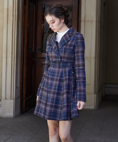 REDYAZEL(レディアゼル)の「【セットアップ可能】チェックショートダブルジャケット(テーラードジャケット・レディース・グレー/ネイビー/キャメル・SMALL/MEDIUM)」の11枚目の写真