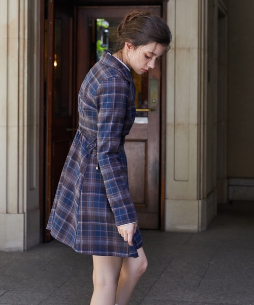 REDYAZEL(レディアゼル)の「【セットアップ可能】チェックショートダブルジャケット(テーラードジャケット・レディース・グレー/ネイビー/キャメル・SMALL/MEDIUM)」の12枚目の写真