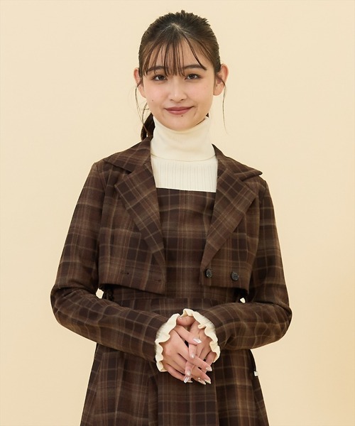 REDYAZEL(レディアゼル)の「【セットアップ可能】チェックショートダブルジャケット(テーラードジャケット・レディース・グレー/ネイビー/キャメル・SMALL/MEDIUM)」の19枚目の写真