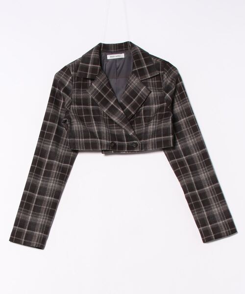 REDYAZEL(レディアゼル)の「【セットアップ可能】チェックショートダブルジャケット(テーラードジャケット・レディース・グレー/ネイビー/キャメル・SMALL/MEDIUM)」の6枚目の写真