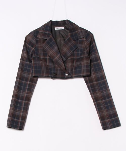 REDYAZEL(レディアゼル)の「【セットアップ可能】チェックショートダブルジャケット(テーラードジャケット・レディース・グレー/ネイビー/キャメル・SMALL/MEDIUM)」の8枚目の写真