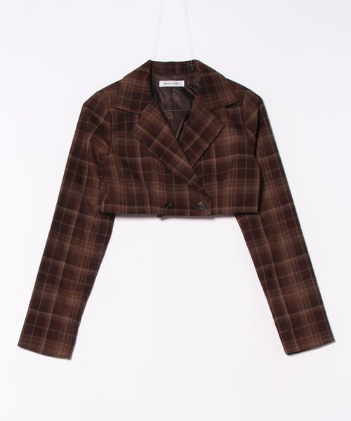 REDYAZEL(レディアゼル)の「【セットアップ可能】チェックショートダブルジャケット(テーラードジャケット・レディース・グレー/ネイビー/キャメル・SMALL/MEDIUM)」の7枚目の写真