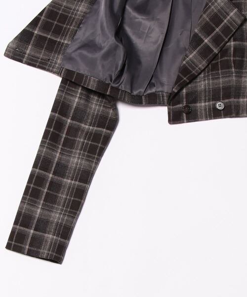 REDYAZEL(レディアゼル)の「【セットアップ可能】チェックショートダブルジャケット(テーラードジャケット・レディース・グレー/ネイビー/キャメル・SMALL/MEDIUM)」の4枚目の写真