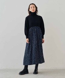 異素材 切り替え」に該当するワンピース（ブラック/黒色系