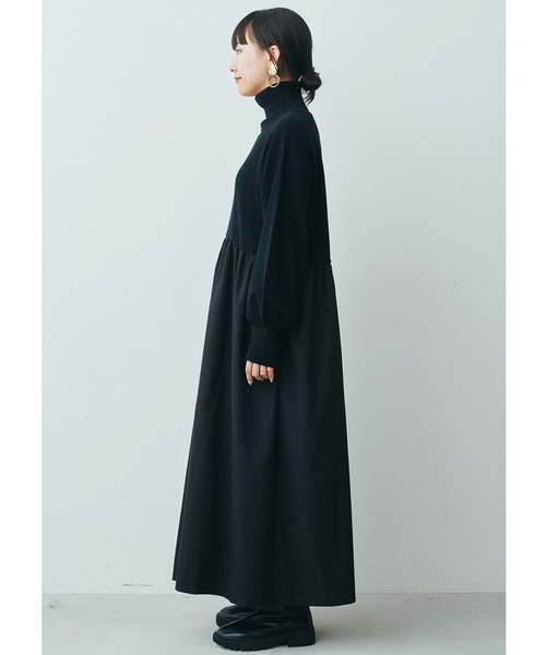 MEDE19F（メデジュウキュウ）の「ＭＥＤＥ１９Ｆ　異素材ドッキングタートルネックワンピース（ワンピース・レディース・ブラック/ブラック系その他・MP/LL/L/M/3L）」の4枚目の写真