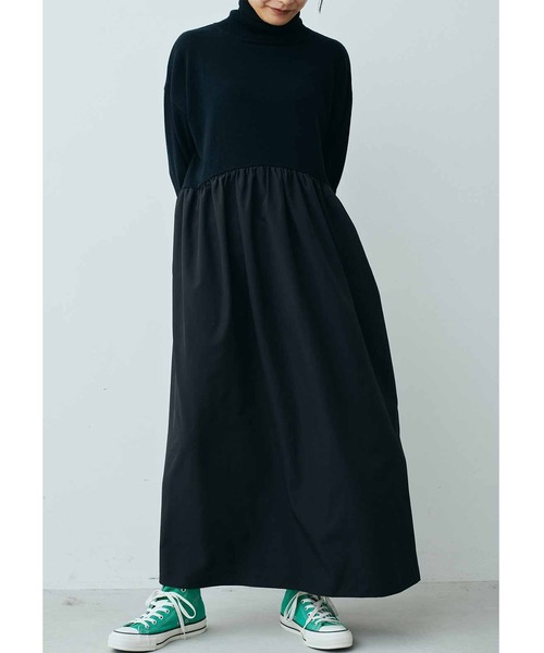 MEDE19F（メデジュウキュウ）の「ＭＥＤＥ１９Ｆ　異素材ドッキングタートルネックワンピース（ワンピース・レディース・ブラック/ブラック系その他・MP/LL/L/M/3L）」の8枚目の写真