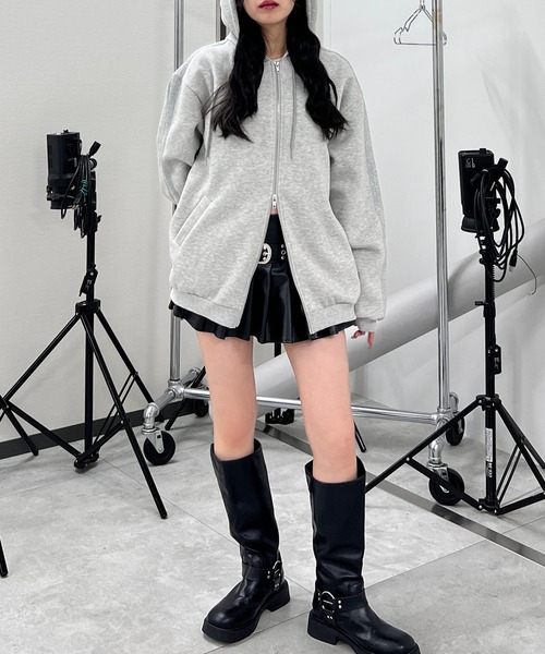 Figments（フィグメンツ）の「グリッターラインダブルZIPビッグパーカー（パーカー・レディース・グレー/ブラック・LARGE/X-LARGE）」の9枚目の写真