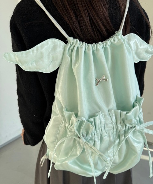 nemne store(ネンネストア)の「【Seoup / 肩紐調節可能】エンジェルリボンナップザック(バックパック/リュック・レディース・ホワイト系/ピンク系/グリーン系・フリー)」の15枚目の写真