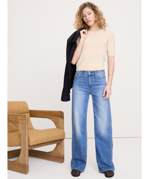 Banana Republic(バナナリパブリック)の「ライトウェイト カシミヤ ショートスリーブ セーター(ニット/セーター・レディース・ホワイト×ネイビー/グリーン/ピンク/ブルー/アイボリー/ネイビー・XS/L/M/S)」の12枚目の写真