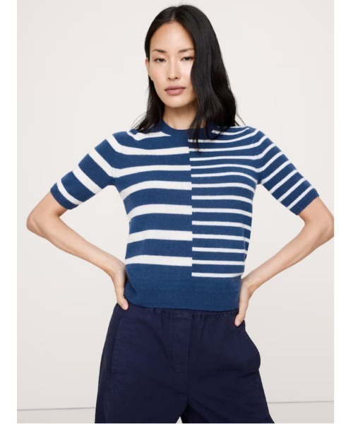 Banana Republic(バナナリパブリック)の「ライトウェイト カシミヤ ショートスリーブ セーター(ニット/セーター・レディース・ホワイト×ネイビー/グリーン/ピンク/ブルー/アイボリー/ネイビー・XS/L/M/S)」の6枚目の写真