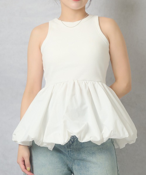 Lull（ルル）の「【Lull / ルル】ボリュームペプラムカップ付きタンクトップ（タンクトップ・レディース・オフホワイト/ブラック/チャコール・ONESIZE）」の15枚目の写真