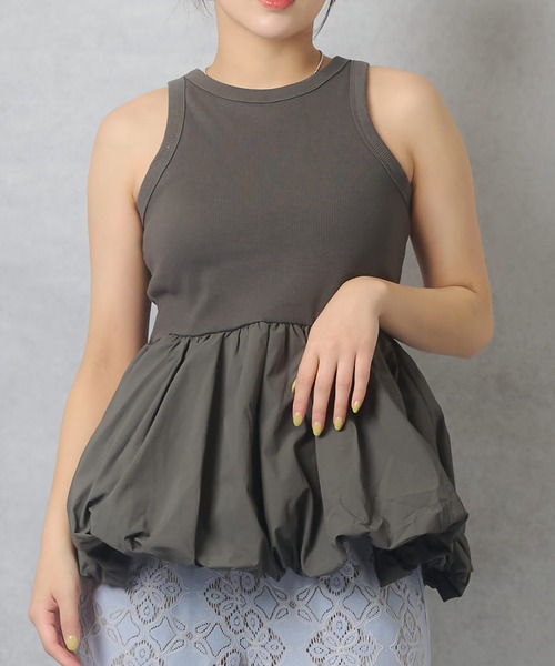 Lull（ルル）の「【Lull / ルル】ボリュームペプラムカップ付きタンクトップ（タンクトップ・レディース・オフホワイト/ブラック/チャコール・ONESIZE）」の18枚目の写真