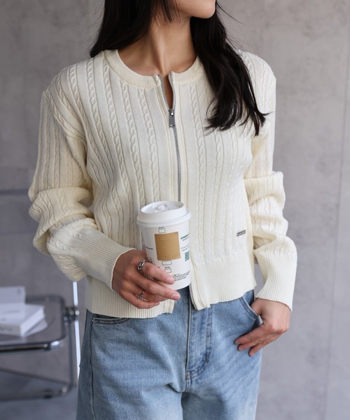 ap retro（アプレトロ）の「プレート付ベビーケーブルZIPカーデ《動画あり》（カーディガン/ボレロ・レディース・ライトグレー/ブラック/オフホワイト/ピンク・FREE）」の17枚目の写真