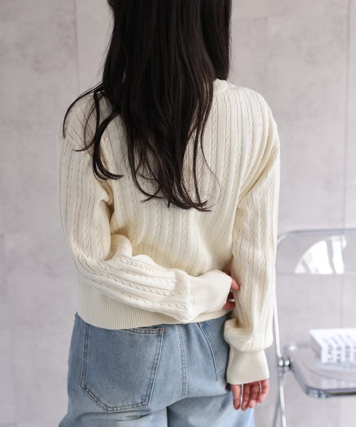 ap retro（アプレトロ）の「プレート付ベビーケーブルZIPカーデ《動画あり》（カーディガン/ボレロ・レディース・ライトグレー/ブラック/オフホワイト/ピンク・FREE）」の19枚目の写真