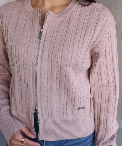 ap retro（アプレトロ）の「プレート付ベビーケーブルZIPカーデ《動画あり》（カーディガン/ボレロ・レディース・ライトグレー/ブラック/オフホワイト/ピンク・FREE）」の15枚目の写真