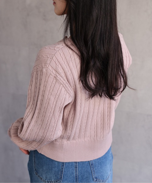 ap retro（アプレトロ）の「プレート付ベビーケーブルZIPカーデ《動画あり》（カーディガン/ボレロ・レディース・ライトグレー/ブラック/オフホワイト/ピンク・FREE）」の14枚目の写真