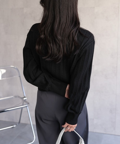 ap retro（アプレトロ）の「プレート付ベビーケーブルZIPカーデ《動画あり》（カーディガン/ボレロ・レディース・ライトグレー/ブラック/オフホワイト/ピンク・FREE）」の8枚目の写真