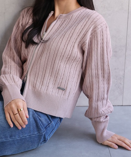 ap retro（アプレトロ）の「プレート付ベビーケーブルZIPカーデ《動画あり》（カーディガン/ボレロ・レディース・ライトグレー/ブラック/オフホワイト/ピンク・FREE）」の13枚目の写真