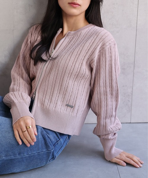 ap retro（アプレトロ）の「プレート付ベビーケーブルZIPカーデ《動画あり》（カーディガン/ボレロ・レディース・ライトグレー/ブラック/オフホワイト/ピンク・FREE）」の11枚目の写真