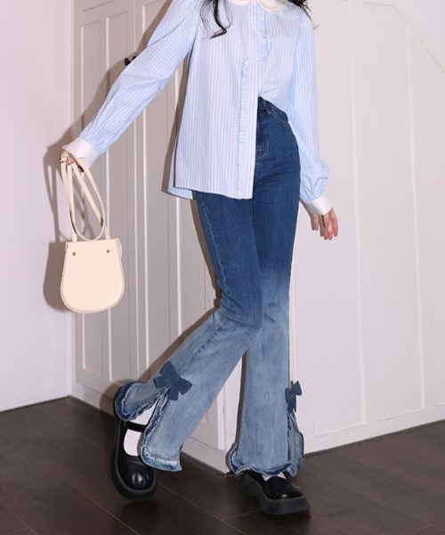 リュクス モード フリル ストリート 使える  デニムパンツ Lilamusant ジーンズ デニム デニムパンツ ヴィンテージライク