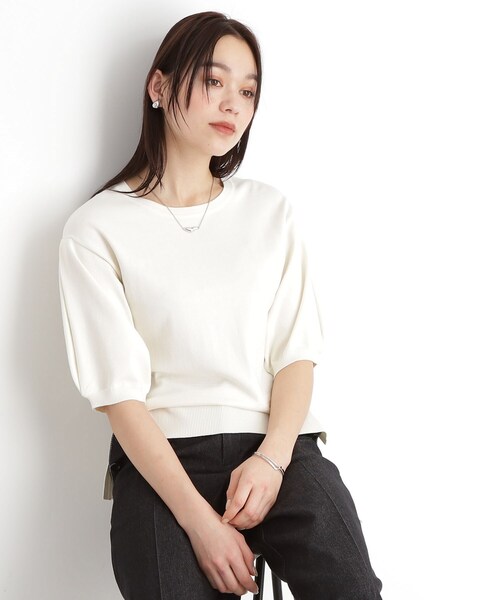 THE SHOP TK (ザ ショップ ティーケー )の「【接触冷感/体型カバー】袖タック6分袖ニット/洗濯機OK/UVケア(ニット/セーター・レディース・スミクロ/サンドベージュ/グリーン系/オレンジ系/アイボリー・12/13)」の2枚目の写真
