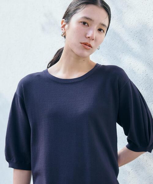 THE SHOP TK (ザ ショップ ティーケー )の「【接触冷感/体型カバー】袖タック6分袖ニット/洗濯機OK/UVケア(ニット/セーター・レディース・スミクロ/サンドベージュ/グリーン系/オレンジ系/アイボリー・12/13)」の3枚目の写真