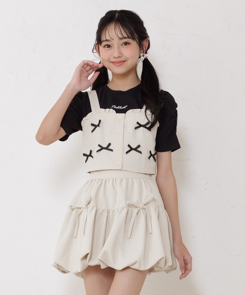 PINKHUNT（ピンクハント）の「PINKHUNT ピンクハント ミニリボンビスチェ付き Tシャツ 0522K （ボトムス別売り）（Tシャツ/カットソー・キッズ・ベージュ/ブラック・120cm/130cm/140cm/150cm/160cm）」の4枚目の写真