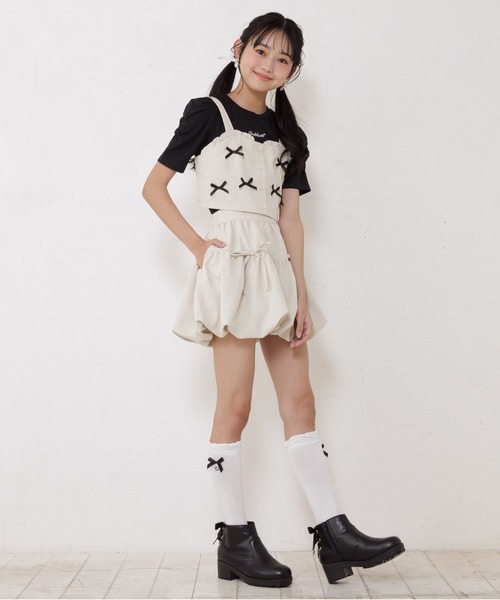 PINKHUNT（ピンクハント）の「PINKHUNT ピンクハント ミニリボンビスチェ付き Tシャツ 0522K （ボトムス別売り）（Tシャツ/カットソー・キッズ・ベージュ/ブラック・120cm/130cm/140cm/150cm/160cm）」の5枚目の写真