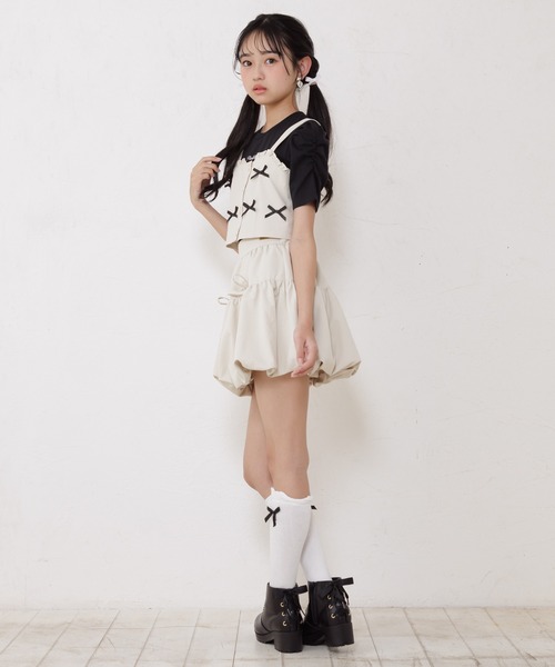 PINKHUNT（ピンクハント）の「PINKHUNT ピンクハント ミニリボンビスチェ付き Tシャツ 0522K （ボトムス別売り）（Tシャツ/カットソー・キッズ・ベージュ/ブラック・120cm/130cm/140cm/150cm/160cm）」の6枚目の写真