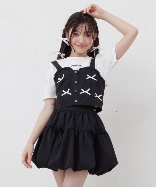 PINKHUNT（ピンクハント）の「PINKHUNT ピンクハント ミニリボンビスチェ付き Tシャツ 0522K （ボトムス別売り）（Tシャツ/カットソー・キッズ・ベージュ/ブラック・120cm/130cm/140cm/150cm/160cm）」の17枚目の写真