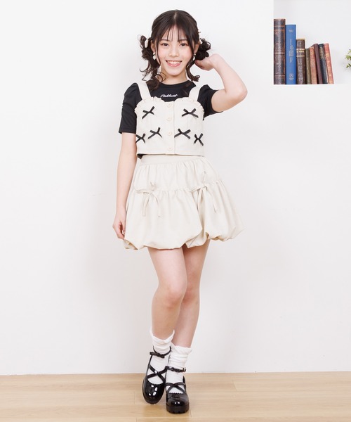 PINKHUNT（ピンクハント）の「PINKHUNT ピンクハント ミニリボンビスチェ付き Tシャツ 0522K （ボトムス別売り）（Tシャツ/カットソー・キッズ・ベージュ/ブラック・120cm/130cm/140cm/150cm/160cm）」の10枚目の写真