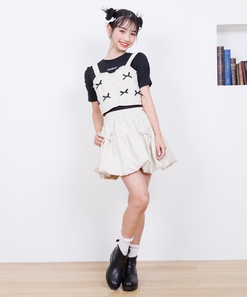 PINKHUNT（ピンクハント）の「PINKHUNT ピンクハント ミニリボンビスチェ付き Tシャツ 0522K （ボトムス別売り）（Tシャツ/カットソー・キッズ・ベージュ/ブラック・120cm/130cm/140cm/150cm/160cm）」の13枚目の写真