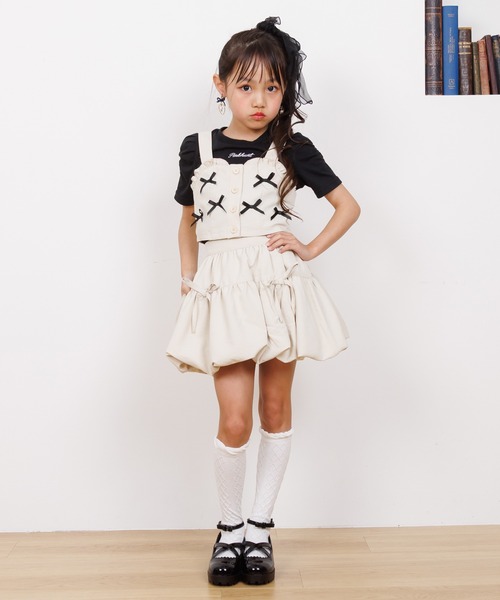 PINKHUNT（ピンクハント）の「PINKHUNT ピンクハント ミニリボンビスチェ付き Tシャツ 0522K （ボトムス別売り）（Tシャツ/カットソー・キッズ・ベージュ/ブラック・120cm/130cm/140cm/150cm/160cm）」の16枚目の写真