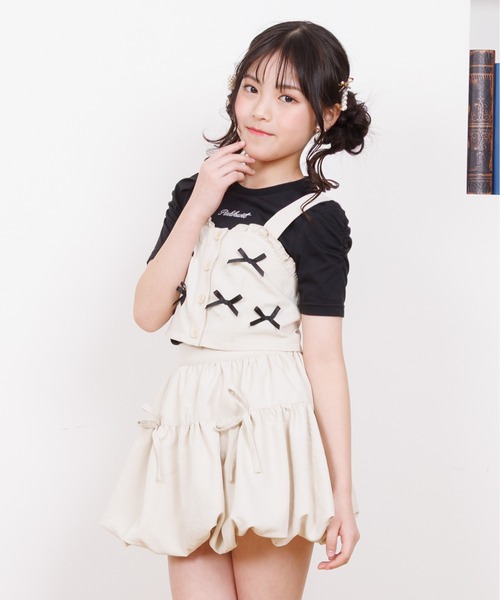 PINKHUNT（ピンクハント）の「PINKHUNT ピンクハント ミニリボンビスチェ付き Tシャツ 0522K （ボトムス別売り）（Tシャツ/カットソー・キッズ・ベージュ/ブラック・120cm/130cm/140cm/150cm/160cm）」の8枚目の写真