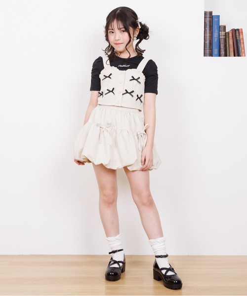 PINKHUNT（ピンクハント）の「PINKHUNT ピンクハント ミニリボンビスチェ付き Tシャツ 0522K （ボトムス別売り）（Tシャツ/カットソー・キッズ・ベージュ/ブラック・120cm/130cm/140cm/150cm/160cm）」の9枚目の写真