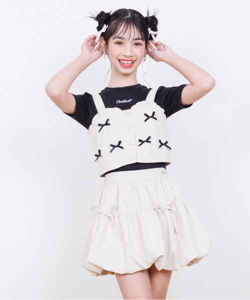 PINKHUNT（ピンクハント）の「PINKHUNT ピンクハント ミニリボンビスチェ付き Tシャツ 0522K （ボトムス別売り）（Tシャツ/カットソー・キッズ・ベージュ/ブラック・120cm/130cm/140cm/150cm/160cm）」の11枚目の写真