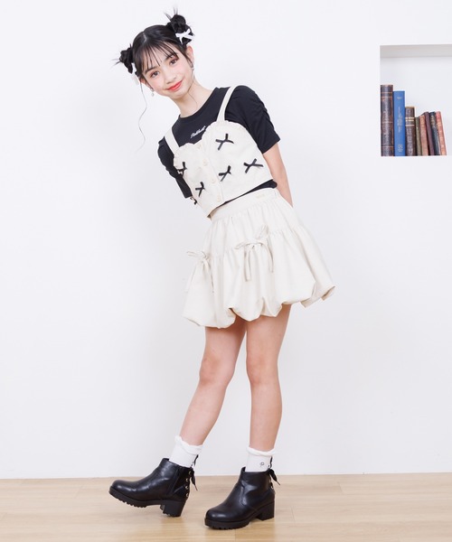 PINKHUNT（ピンクハント）の「PINKHUNT ピンクハント ミニリボンビスチェ付き Tシャツ 0522K （ボトムス別売り）（Tシャツ/カットソー・キッズ・ベージュ/ブラック・120cm/130cm/140cm/150cm/160cm）」の12枚目の写真