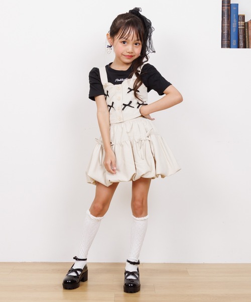 PINKHUNT（ピンクハント）の「PINKHUNT ピンクハント ミニリボンビスチェ付き Tシャツ 0522K （ボトムス別売り）（Tシャツ/カットソー・キッズ・ベージュ/ブラック・120cm/130cm/140cm/150cm/160cm）」の15枚目の写真