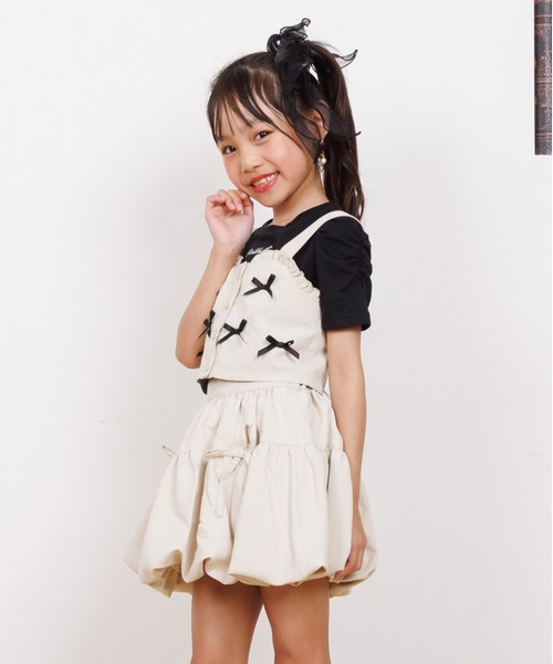 PINKHUNT（ピンクハント）の「PINKHUNT ピンクハント ミニリボンビスチェ付き Tシャツ 0522K （ボトムス別売り）（Tシャツ/カットソー・キッズ・ベージュ/ブラック・120cm/130cm/140cm/150cm/160cm）」の14枚目の写真