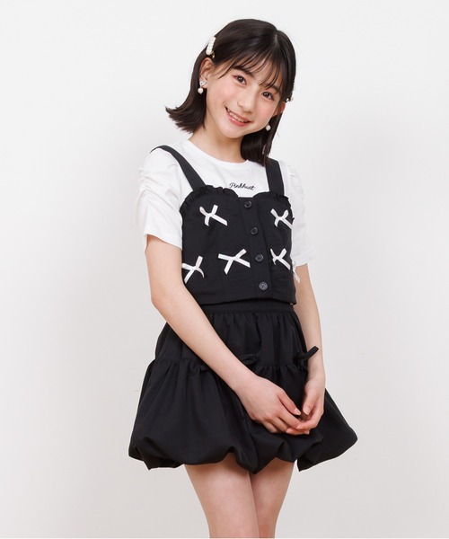 PINKHUNT（ピンクハント）の「PINKHUNT ピンクハント ミニリボンビスチェ付き Tシャツ 0522K （ボトムス別売り）（Tシャツ/カットソー・キッズ・ベージュ/ブラック・120cm/130cm/140cm/150cm/160cm）」の21枚目の写真