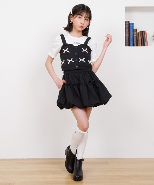 PINKHUNT（ピンクハント）の「PINKHUNT ピンクハント ミニリボンビスチェ付き Tシャツ 0522K （ボトムス別売り）（Tシャツ/カットソー・キッズ・ベージュ/ブラック・120cm/130cm/140cm/150cm/160cm）」の22枚目の写真