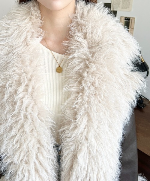 moment+（モーメントプラス）の「フェイクレザー×シープファームートン風裏地キルトライダースジャケットブルゾン（ライダースジャケット・レディース・ブラウン/ブラック・L/M）」の20枚目の写真