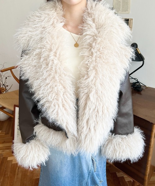 moment+（モーメントプラス）の「フェイクレザー×シープファームートン風裏地キルトライダースジャケットブルゾン（ライダースジャケット・レディース・ブラウン/ブラック・L/M）」の19枚目の写真