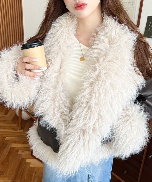 moment+（モーメントプラス）の「フェイクレザー×シープファームートン風裏地キルトライダースジャケットブルゾン（ライダースジャケット・レディース・ブラウン/ブラック・L/M）」の12枚目の写真