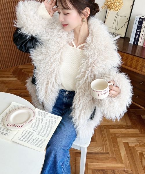 セール】フェイクレザー×シープファームートン風裏地キルトライダース