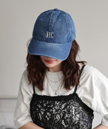 ap retro | NYCロゴ刺繍ウォッシュ加工デニムキャップ / 紫外線対策(キャップ)