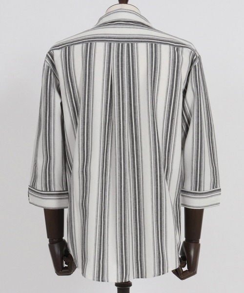 Magine（マージン）の「ms6045-Striped Fabric Skipper & pullover design 3-4 Sleeve shirt 7分袖シャツ（シャツ/ブラウス・メンズ・ブラック/ホワイト・44/46/48）」の10枚目の写真