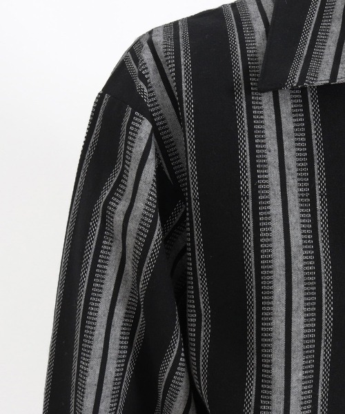 Magine（マージン）の「ms6045-Striped Fabric Skipper & pullover design 3-4 Sleeve shirt 7分袖シャツ（シャツ/ブラウス・メンズ・ブラック/ホワイト・44/46/48）」の6枚目の写真