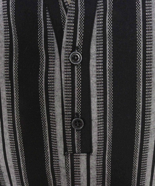 Magine（マージン）の「ms6045-Striped Fabric Skipper & pullover design 3-4 Sleeve shirt 7分袖シャツ（シャツ/ブラウス・メンズ・ブラック/ホワイト・44/46/48）」の5枚目の写真